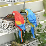 décoration jardin résine perroquet oiseau bleu jaune vert rouge réaliste crochetextérieur pot plante