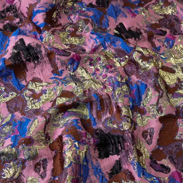 tissu polyester jacquard abstrait rose bleu marron or semi transparent bohème chic couture décoration