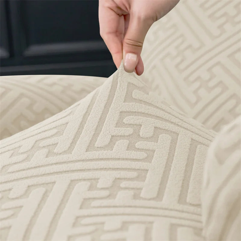 housses fauteuil inclinable jacquard beige motif géométrique moderne fixation pièces polyestère lavable automne hiver