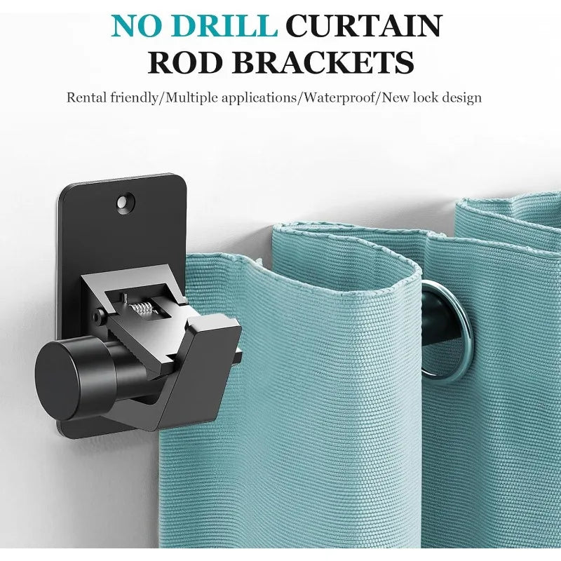 Détail de l'installation des supports adhésifs sans clous sur une tringle à rideau