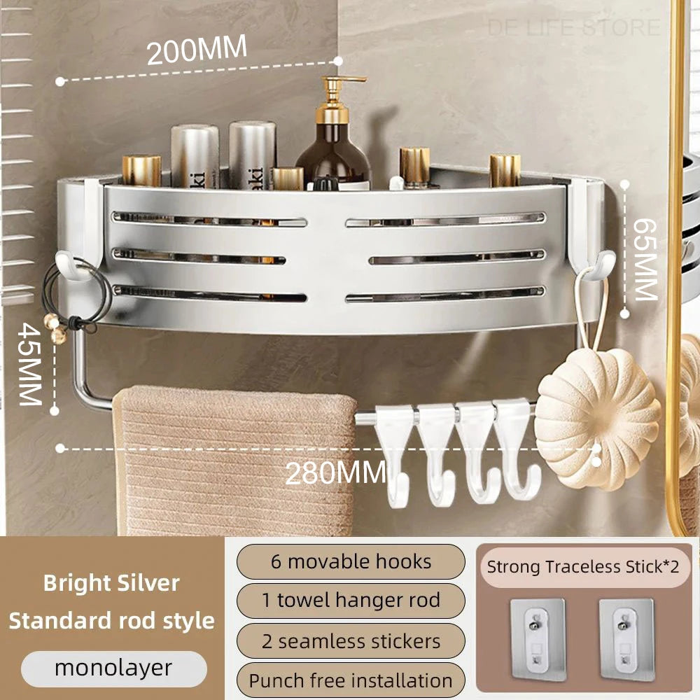 étagère salle bain aluminium double sans perçage moderne adhésif étagères crochets argenté