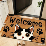 tapis d'entrée moderne chat welcome noir orange entrée extérieure résistant rides polyester