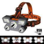 lampe frontale led noire orange rayées moderne ceinture recharge usb