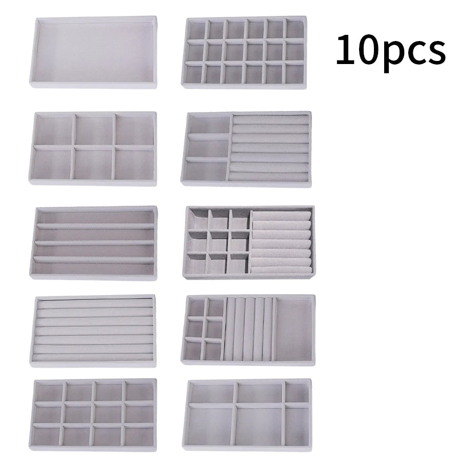 boîtes bijoux velours gris moderne storage ornement colliers boucles doreilles bagues bracelets