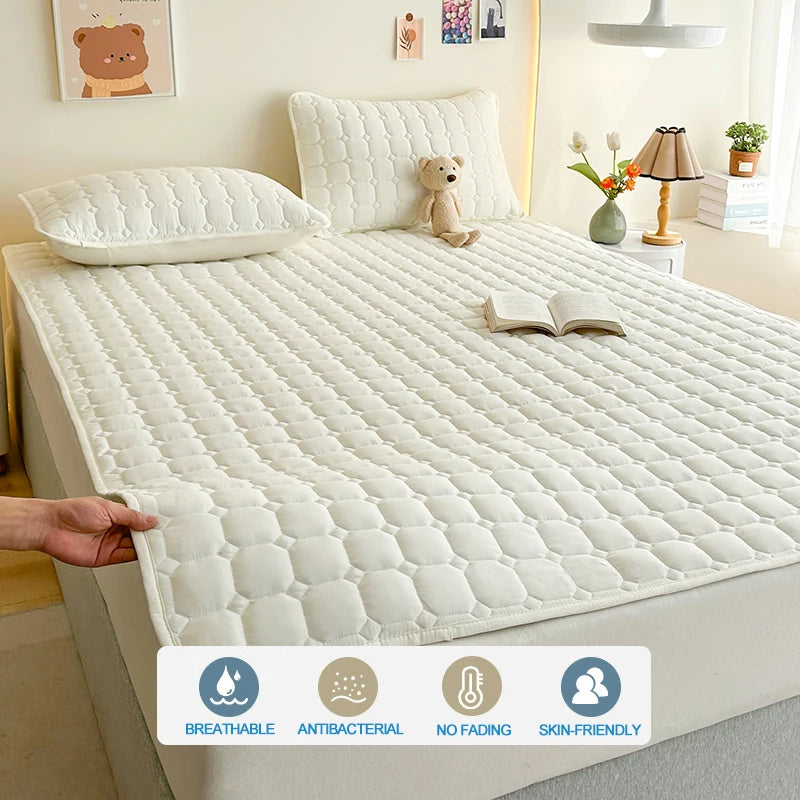 matelas épais blanc texture quadrillée antiacariens antibactéries breathable silent hypoallergenique elasticband
