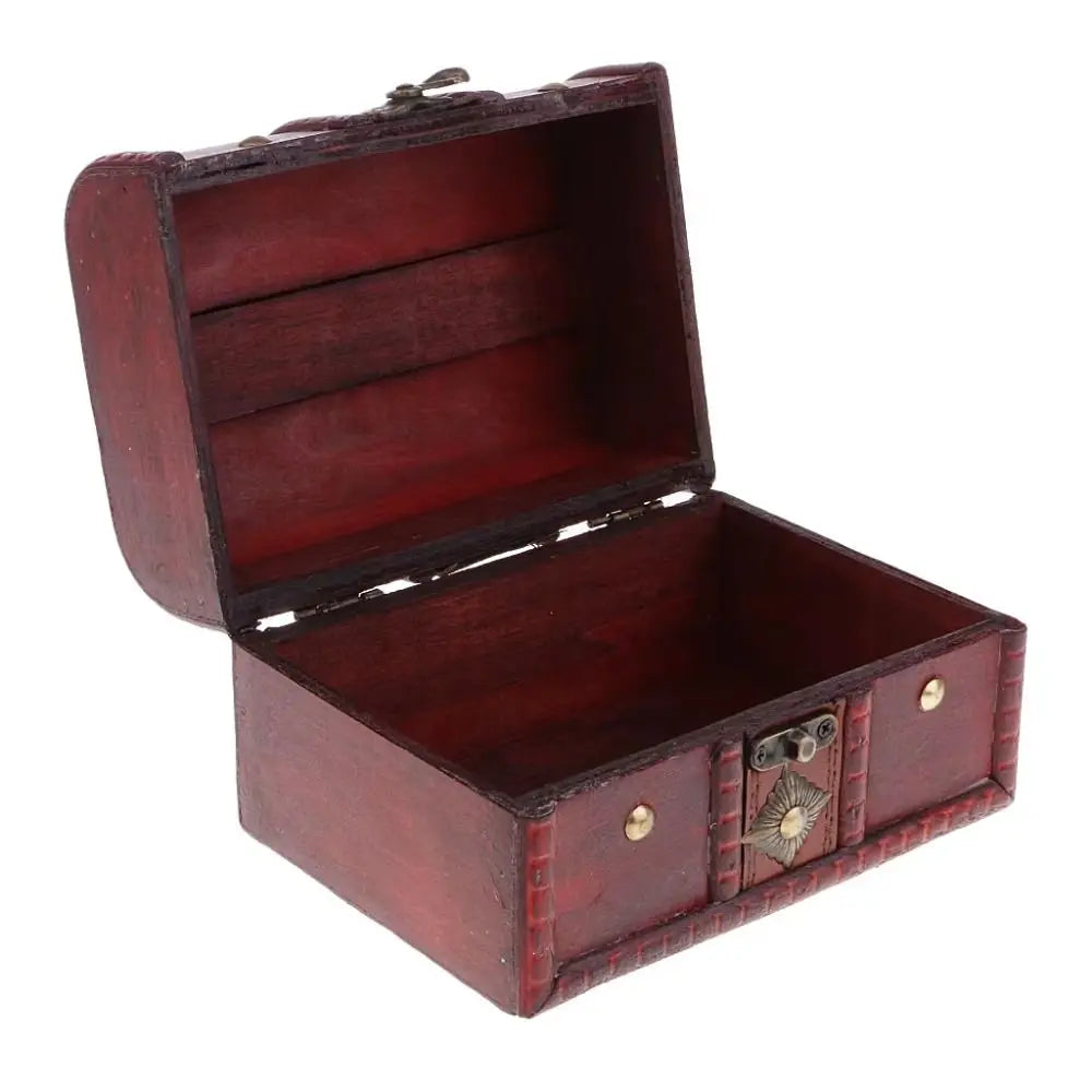 coffre bijoux vintage coffre bois rétro marron foncé ornements dorés serrure clé poignée