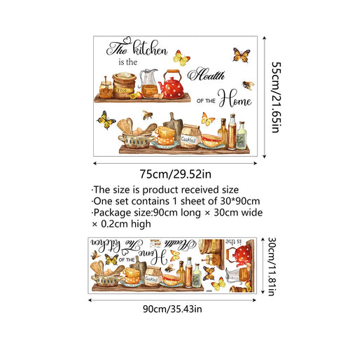 sticker mural cuisine multicolore ustensiles aliments papillons adhésif illustration réaliste maison