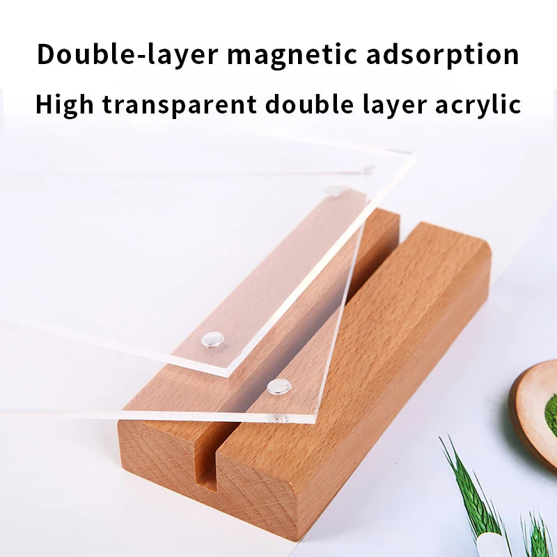 support carte table acrylique transparent base bois clips restaurant