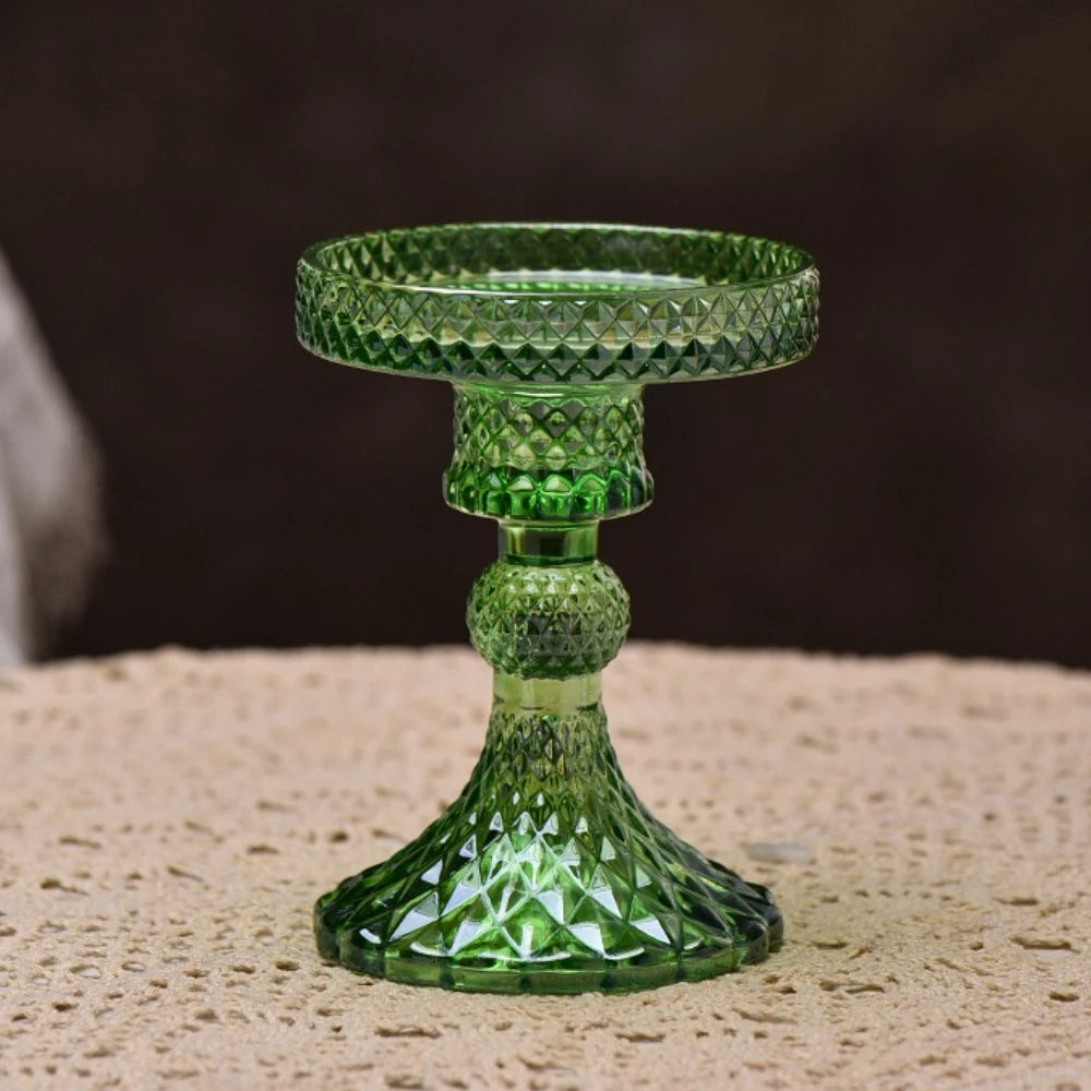 support bougie verre rose vert motif diamant décoration table mariage classique objet déco maison