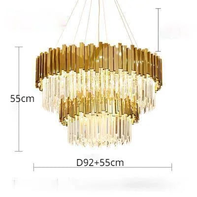 Suspension lumineuse moderne dorée pendants transparents barres rayonnantes salon élégant