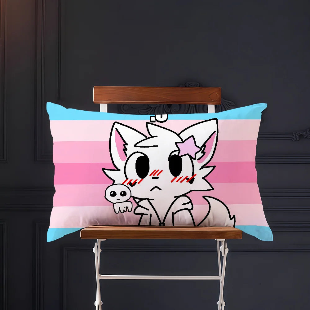 taie d'oreiller imprimée chat dessin animé cute kawaii suspension blanc rose bleu cartoon decorative