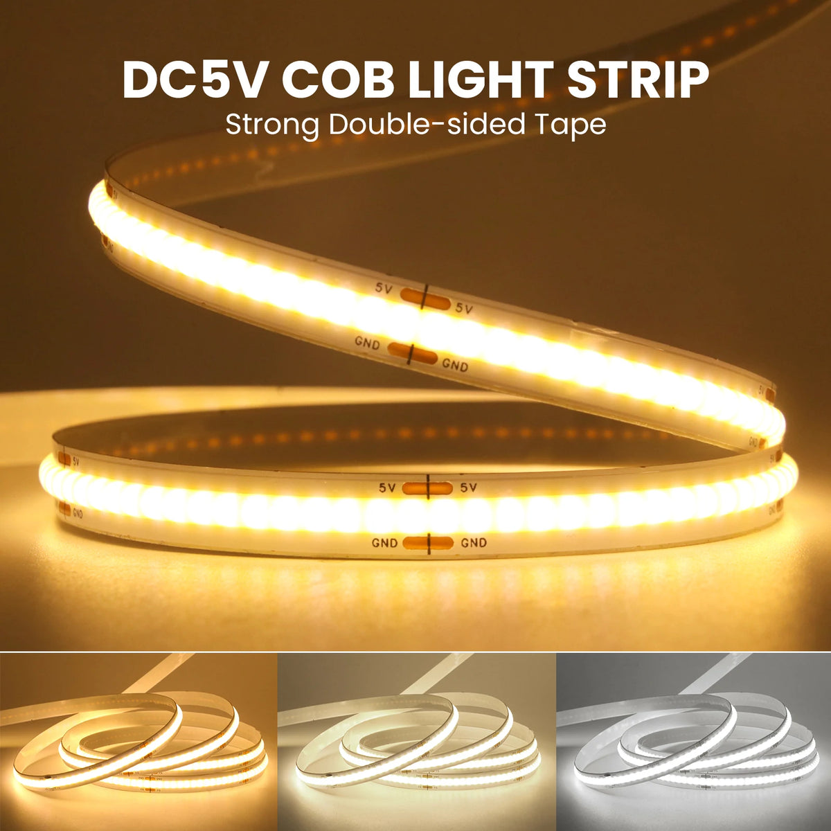 ruban led flexible 320 led blanc jaune gris moderne double face adhésive 5v 3000k