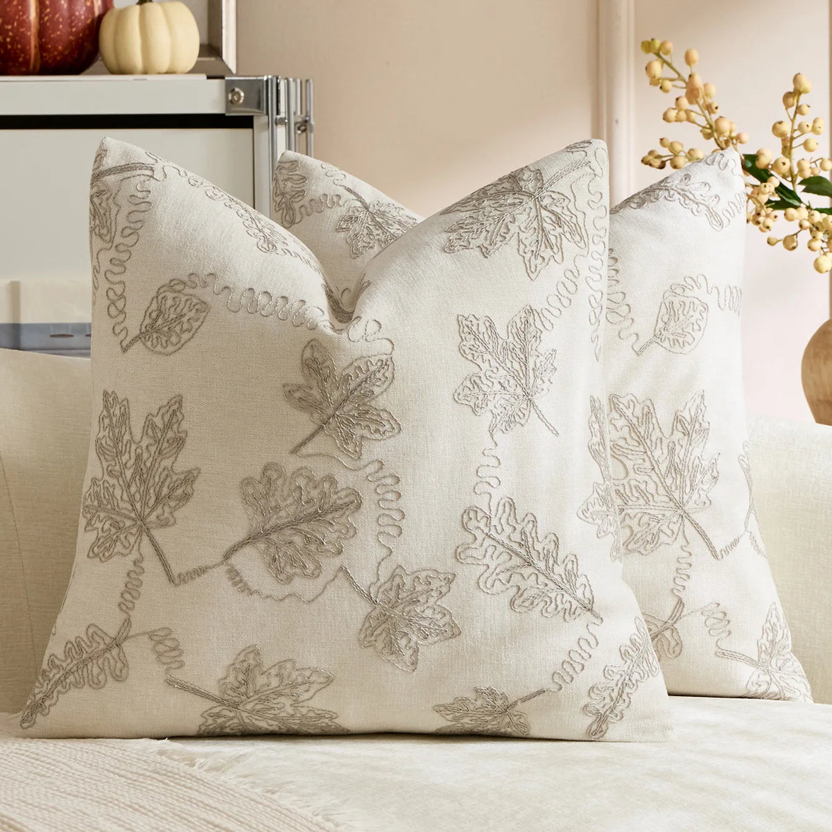 taie d'oreiller jacquard brodé feuille d'érable orange beige maison décoration halloween thanksgiving moderne sans