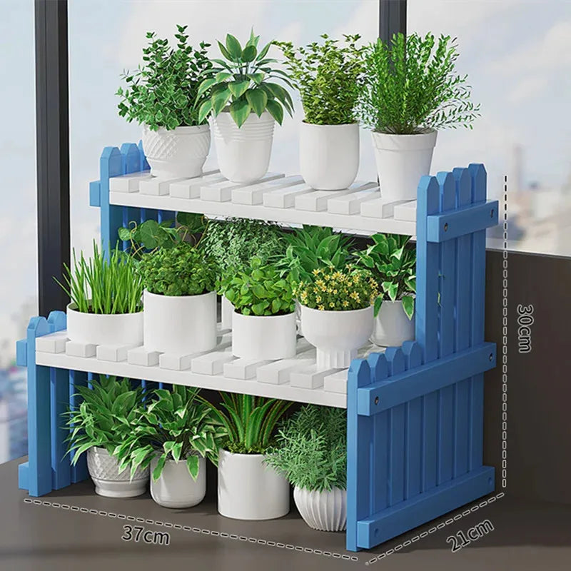 étagère moderne deux niveaux bambou naturel plantes livres bois clair minimaliste