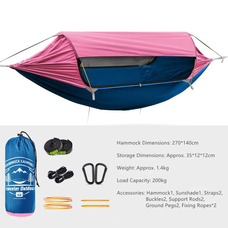 hamac extérieur adulte vert olive noir moderne moustiquaire sac rangement cordon suspension tiges support