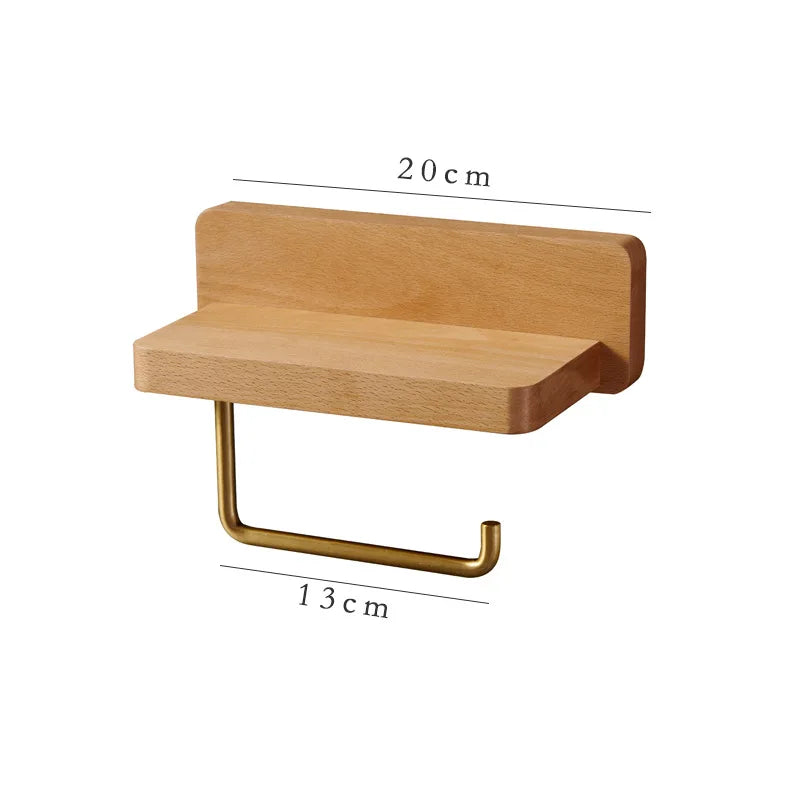 porte rouleau papier toilette étagère murale moderne bois marron foncé métal doré diffuseur parfum