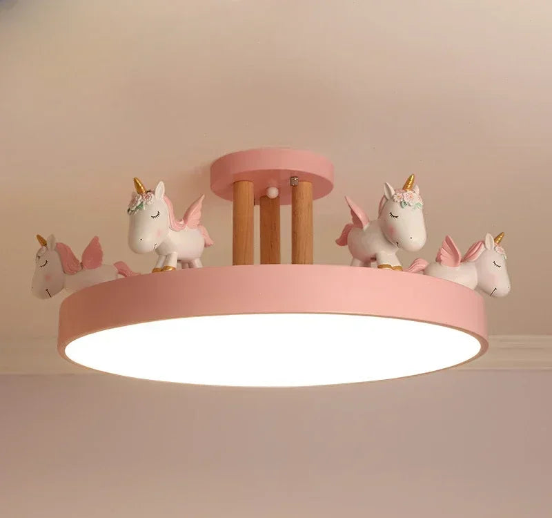 lampe moderne licorne rose blanche bleue chambre enfant coiffes fleurs