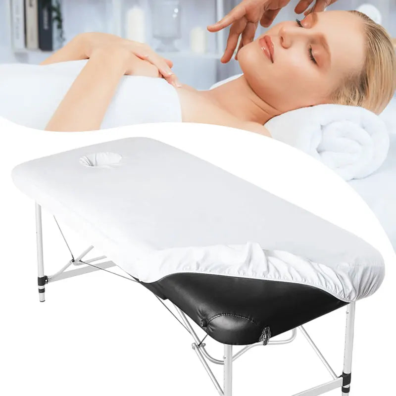 housses protection table massage lit spa coton polyester gris blanc élastiques professionnel minimaliste