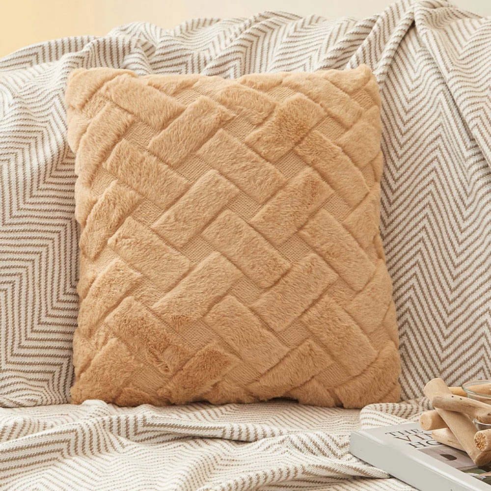 taies d'oreiller modernes douces tissage losanges rose clair gris beige opaques