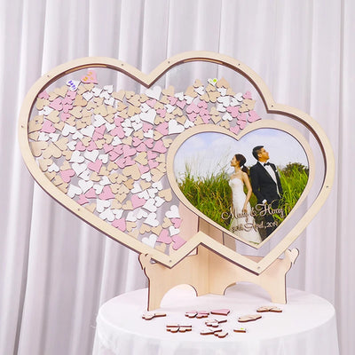 Cadre photo personnalisé en forme de cœur double pour mariage - décoration murale romantique