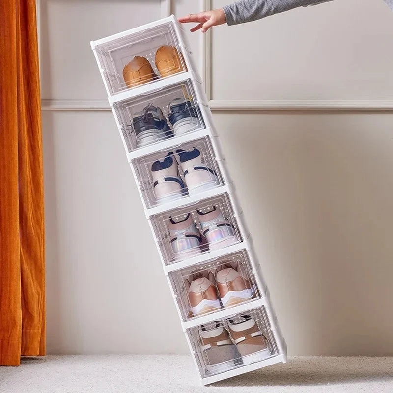 étagère chaussures pliable trois niveaux transparente blanche organisateur rangement moderne placard chambre
