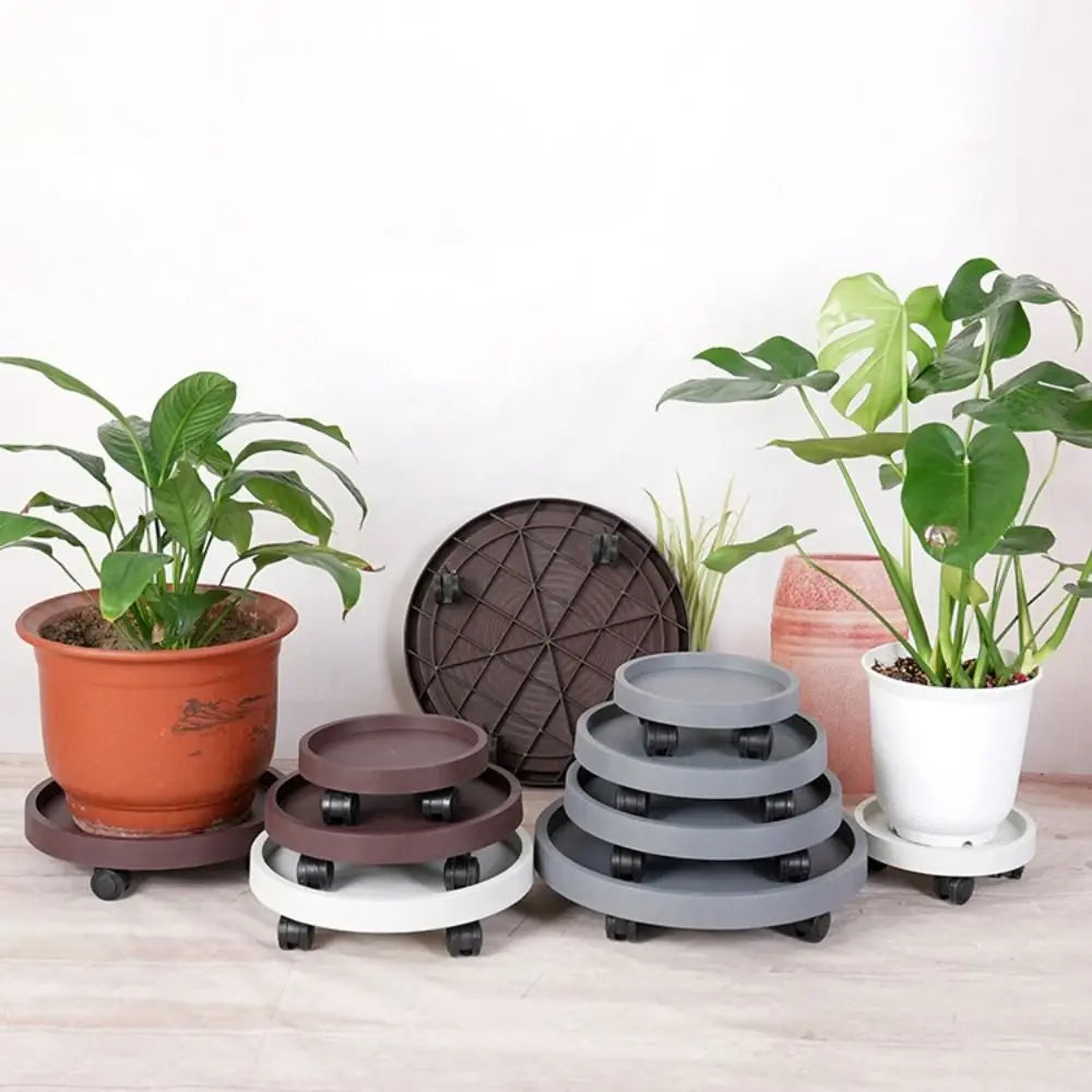 plateau roulettes 360° marron gris blanc moderne pot fleurs rotationnelle
