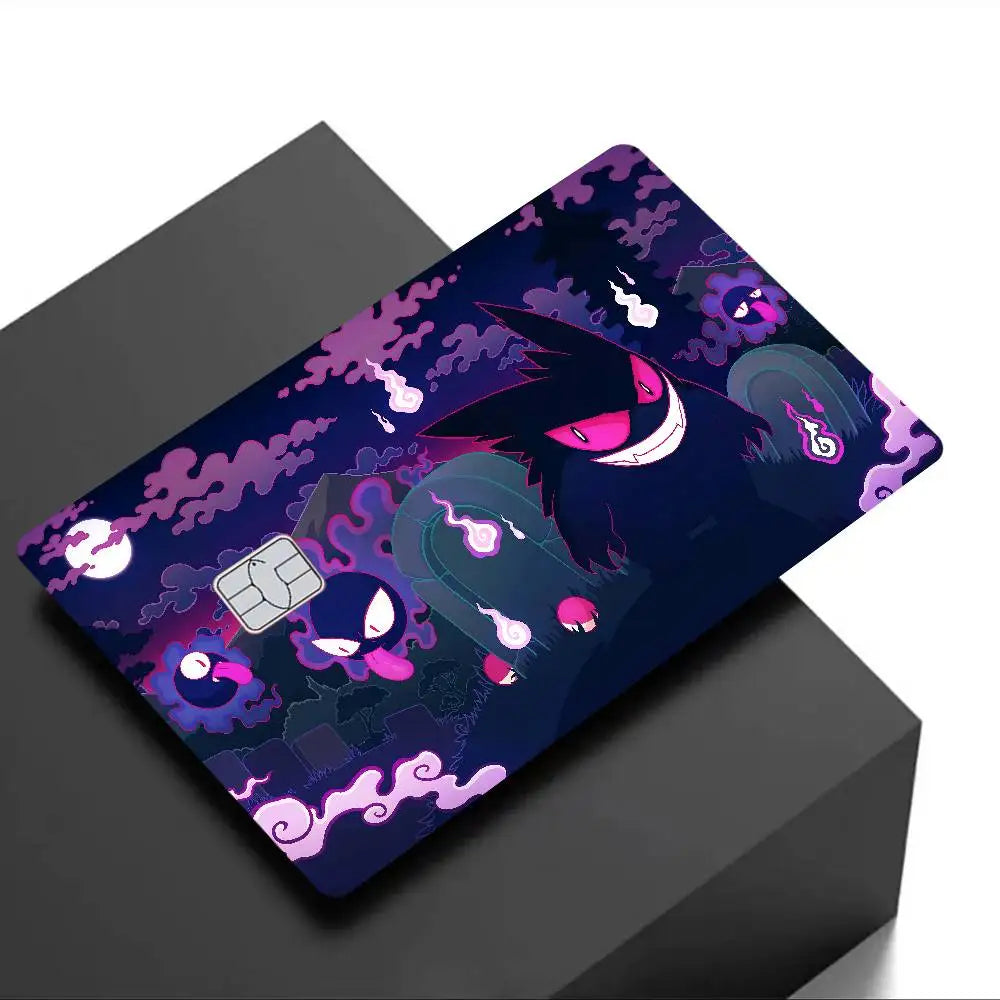 autocollants carte crédit dessin animé gengars monstres noirs violets yeux rouges nuages lunes motifs