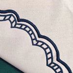 serviettes table tissu vert blanc bleu marine jaune bordures géométriques classiques respectueux environnement 40x40cm