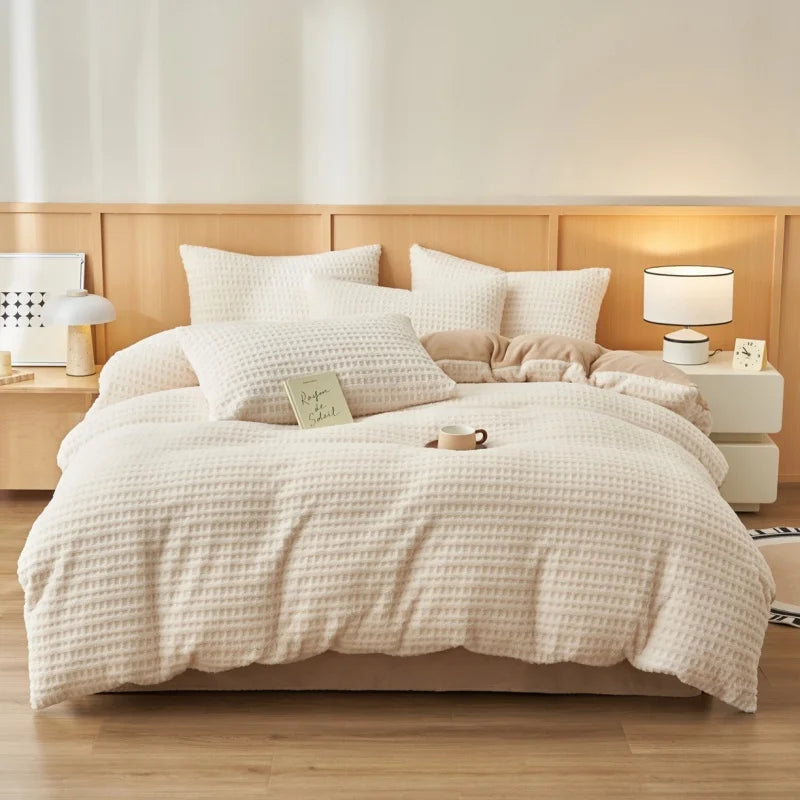 ensemble literie moderne 100 polyester polaire douceur beige bleuclair taiesoreiller couverture doubleface king size