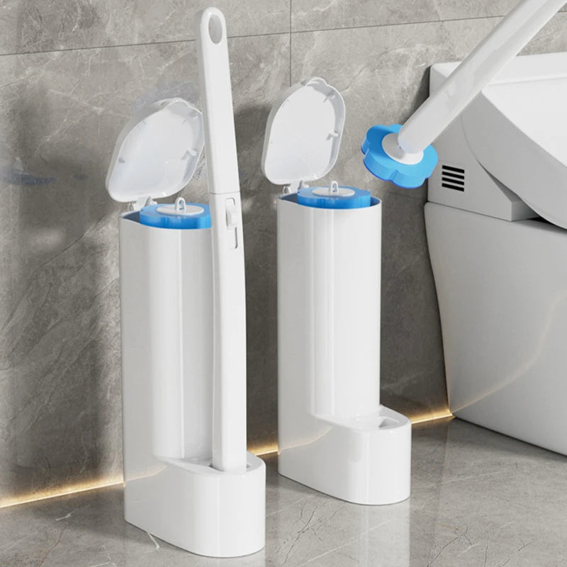 brosse toilette jetable moderne blanche bleue motifs géométriques granulée écologique