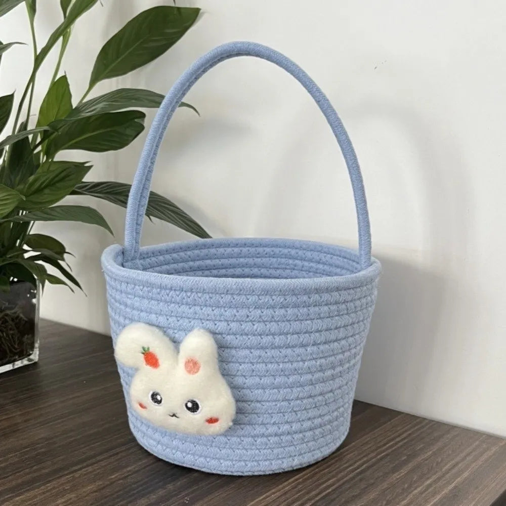 panier tissé rose bleu jaune motif lapin réutilisable multiforme enfantin décoration maison jouets cadeaux