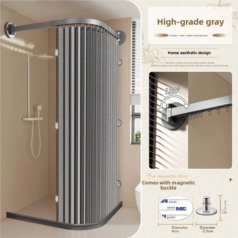 rideau douche pliable moderne beige clair rayures verticales opacité aimants