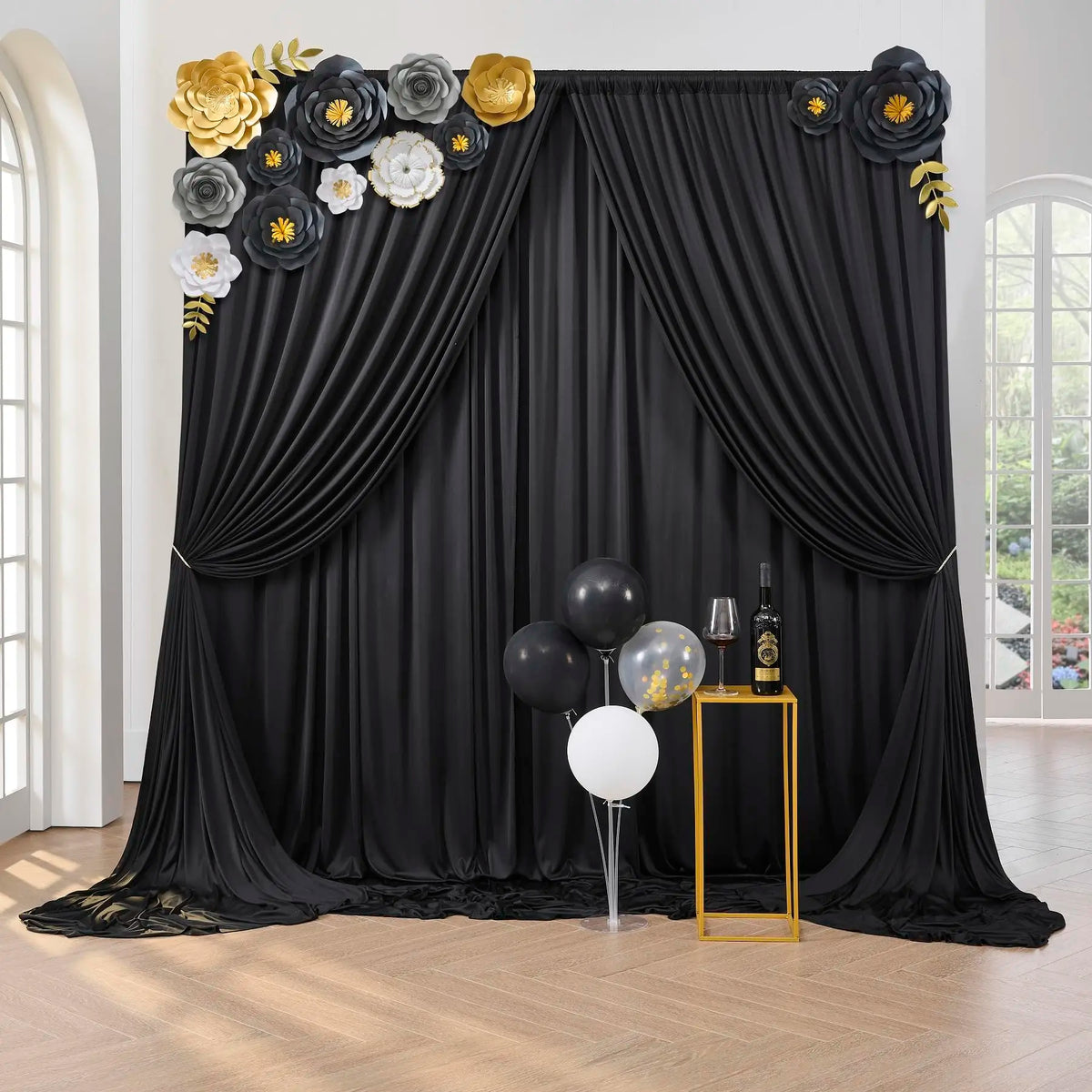 rideau noir uni polyester moderne événement anniversaire fête mariage valentin