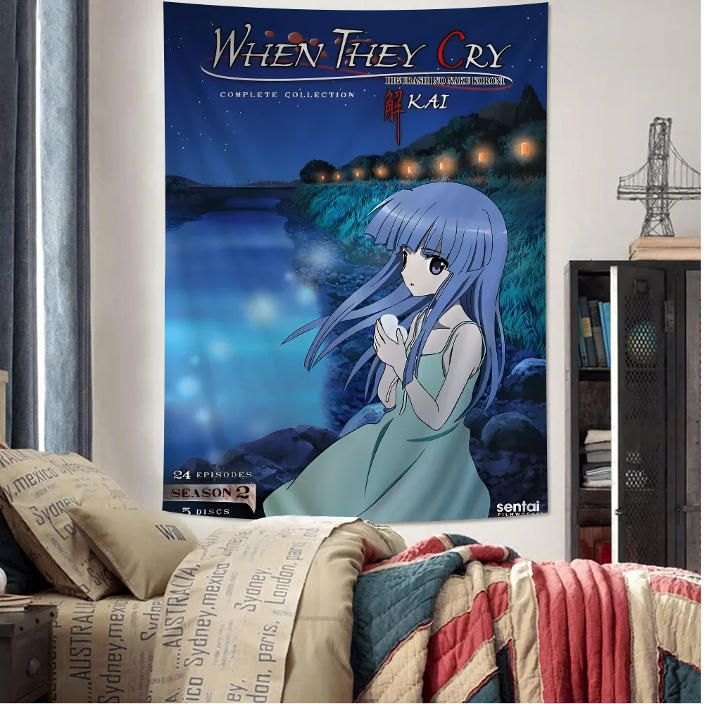 tapisserie murale anime japonais décor chambre salon tissu polyester grande illustration personnages dessin animé