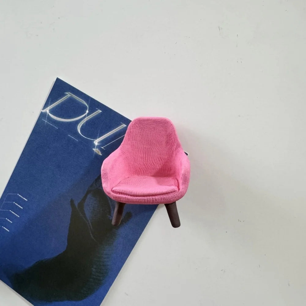 aimants chaises miniatures dessin animé jaune rose marron bleu velours modernes