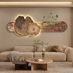 tableau mural moderne bois marron clair éclairage led cuisine salle manger fixé mur œilletsbranches