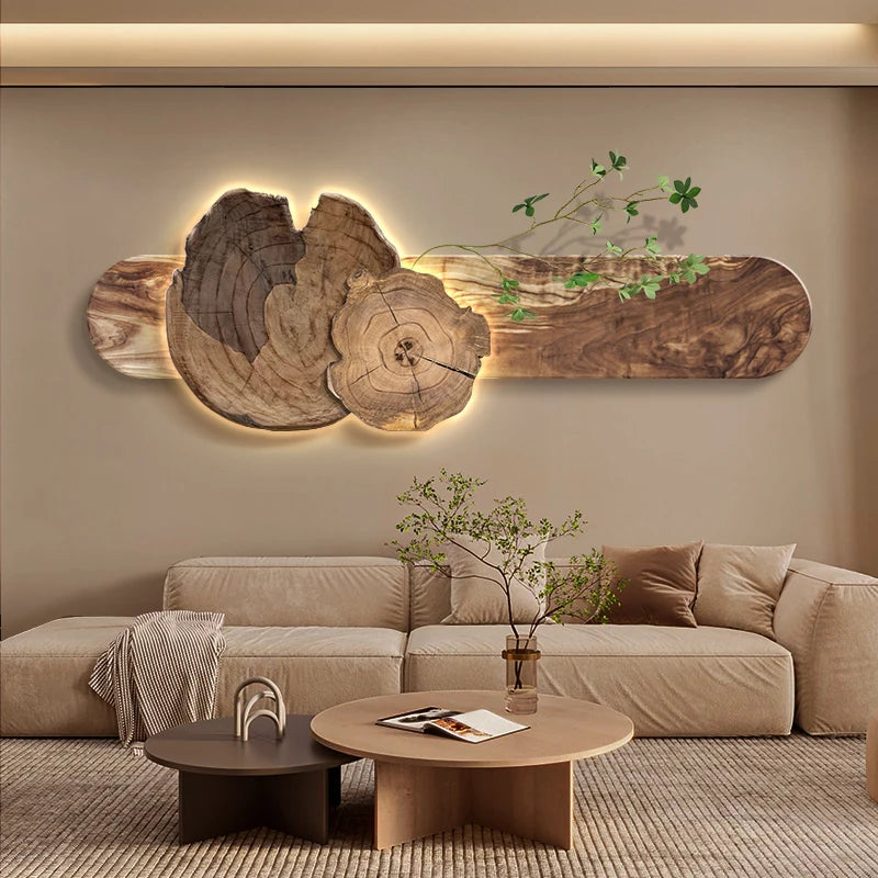 tableau mural moderne bois marron clair éclairage led cuisine salle manger fixé mur œilletsbranches