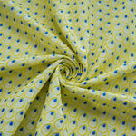 tissu polyester jaune bleu motif gouttes plumes decoratif moderne largeur 150cm graphique Jacquard