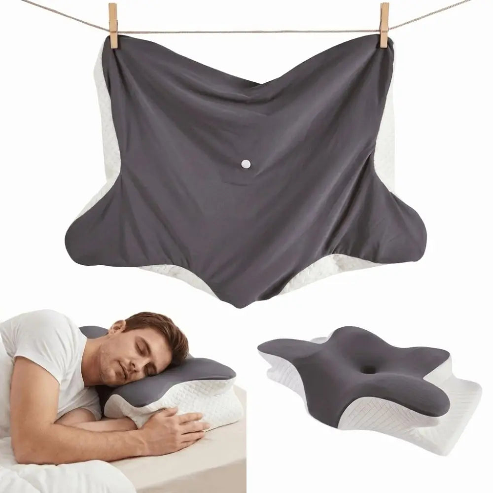support cervical ergonomique gris doux tissu petit points confortable zip lit maison
