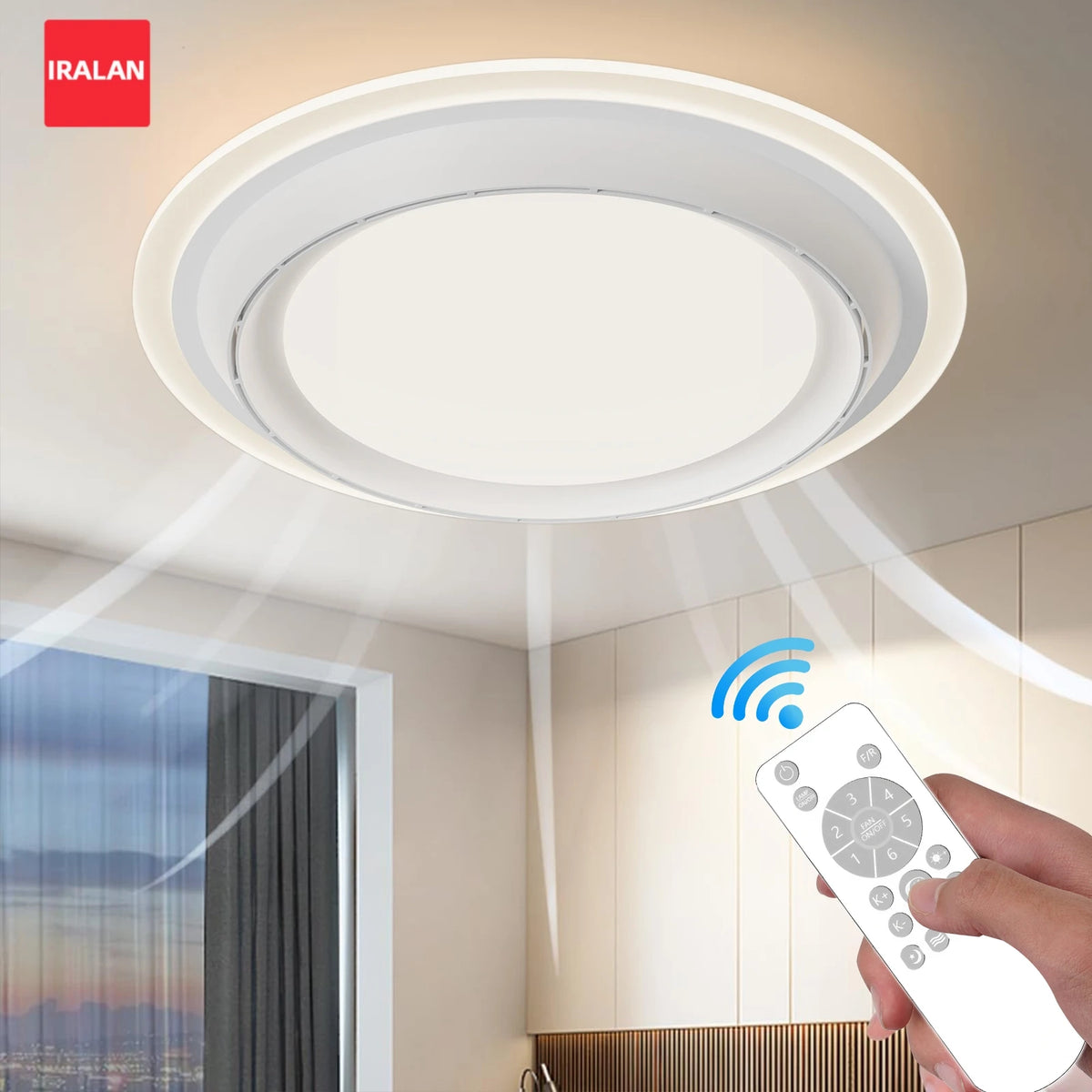ventilateur led lumière moderne télécommande 95w 4620lm 50x50x11cm 20m2
