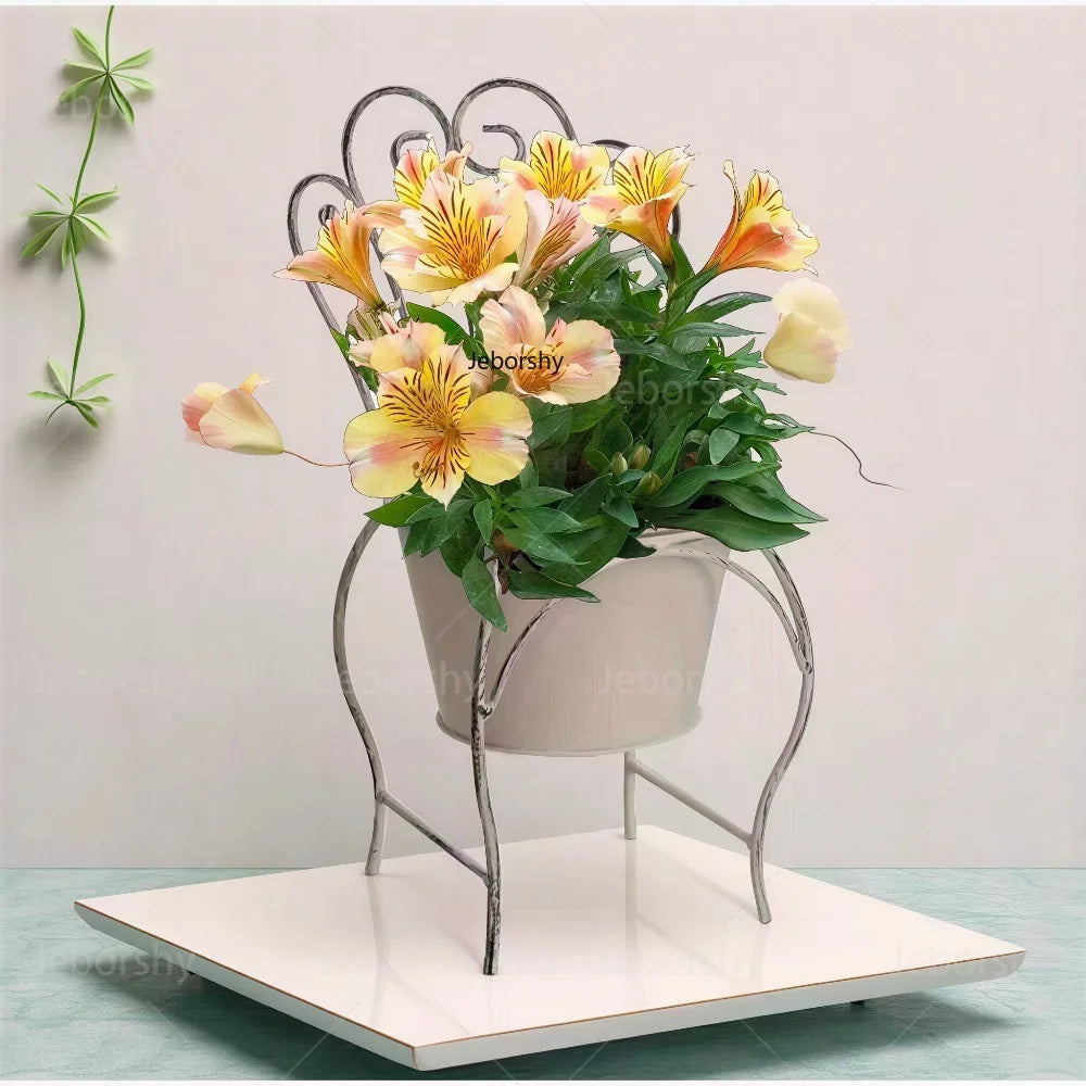 support plante chaise vintage blanche floral élégant maison jardin balcon