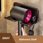 séchoir cheveux support mural blanc gris rose moderne adhésif câble prise électrique pinceaux brosse