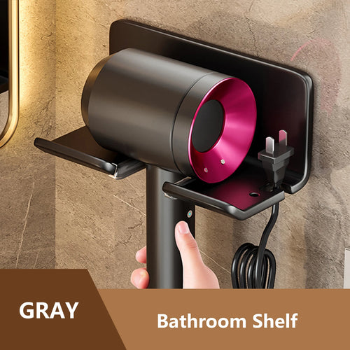 séchoir cheveux support mural blanc gris rose moderne étagère salle bain câble prise électrique