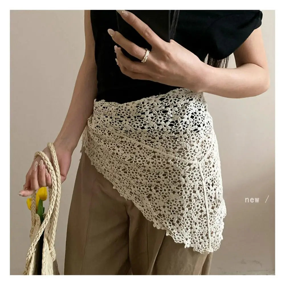 foulard dentelle motif floral blanc cassé classique vintage été femme junior décontracté polyester haute