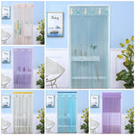 rideau moderne transparent rayures vertes bordure brodée élégant anti moustiques porte auto agrippante