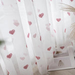 rideau tulle transparent coeurs roses moderne anneaux inclusion blanche chambre fille
