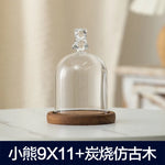 cloche verre transparent base bois bougie parfumée pinçon décoratives
