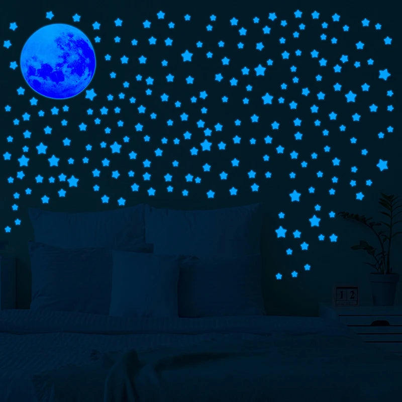 stickers muraux étoiles lune enfants décorations modernes bleu vert rose chambre salon pvc adhésifs