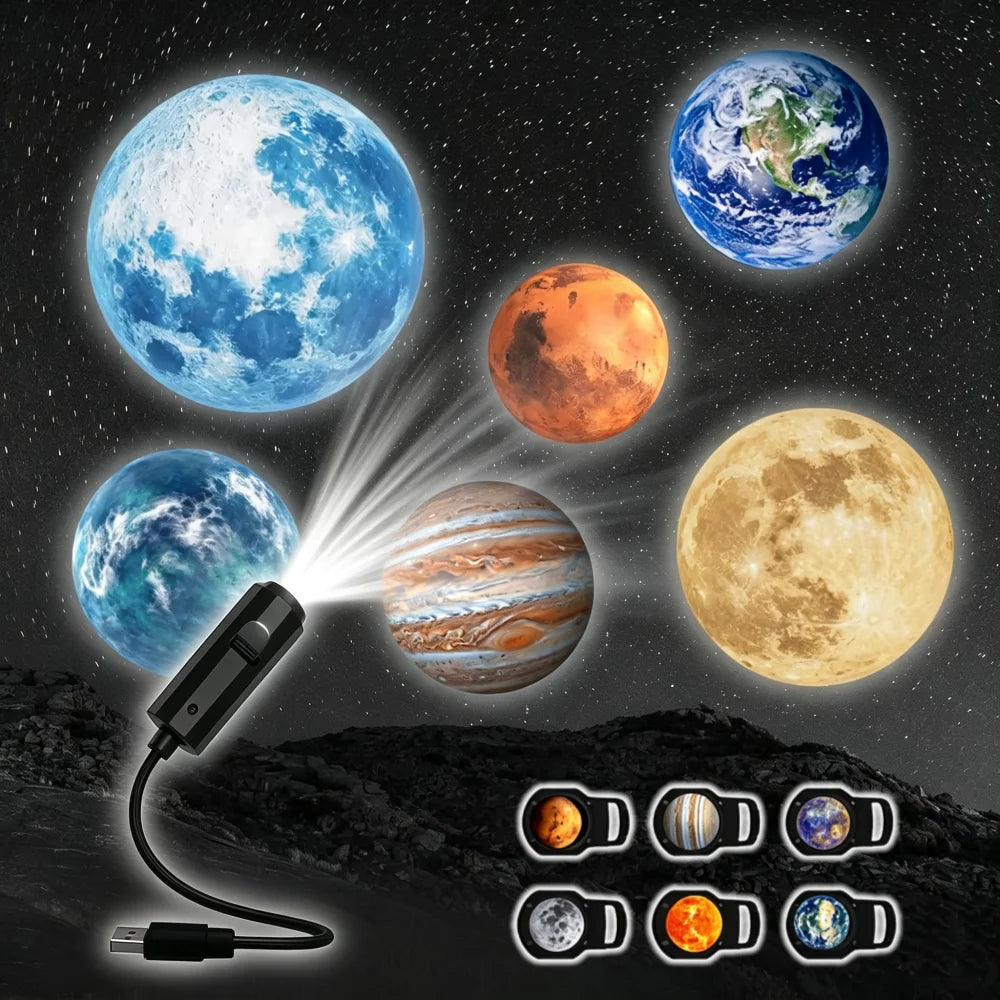 projecteur étoiles veilleuse lune mars jupiter moderne diy led usb chambre décoration mur