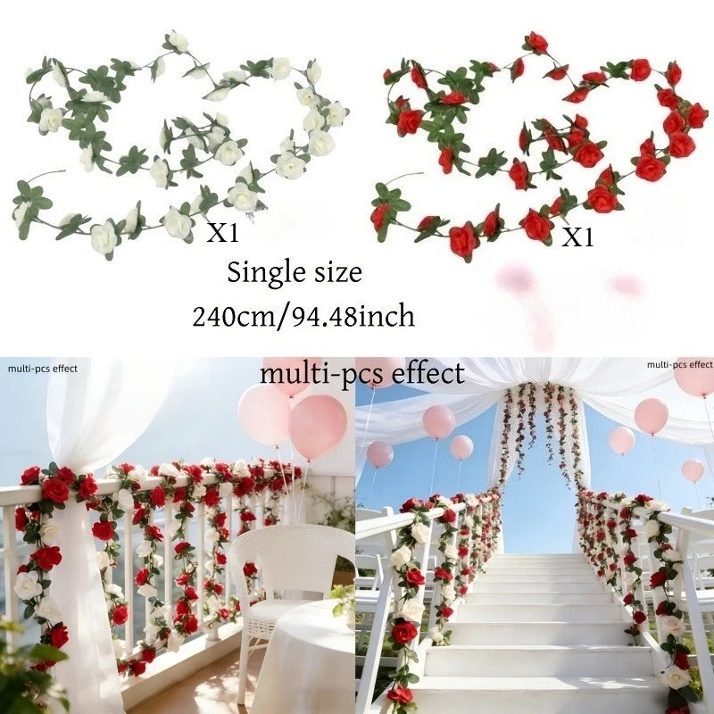 guirlande florale artificielle rouge blanche mariage anniversaire extérieur classique polyestère 240cm
